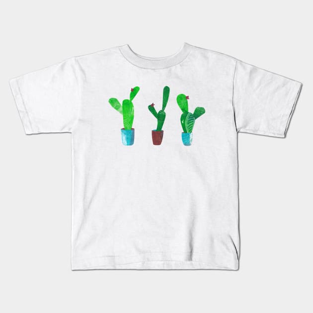 Succulent cacti in pots - mixed media collage Kids T-Shirt by kittyvdheuvel